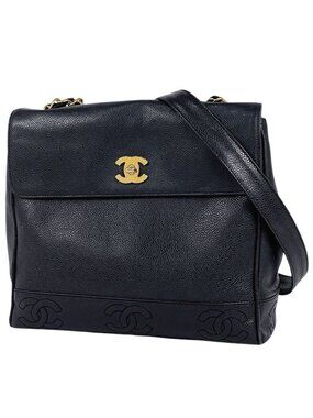 Chanel Triple CC Logo Chain Shoulder Bag Caviar Leather Black